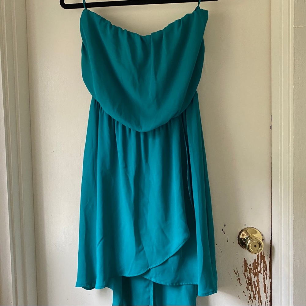 EXPRESS strapless teal flowy dress